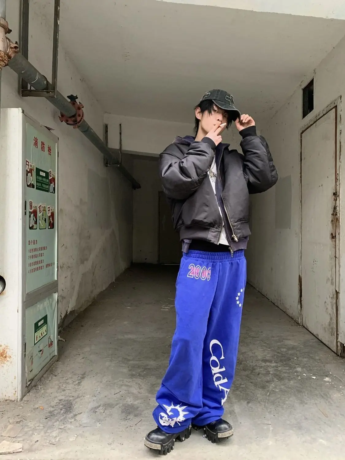 Men's Fashionable Printed Patterns Blue Sweatpants Y2k Bottom Street Young Boy Casual Pants Male High Waist Loose Trousers