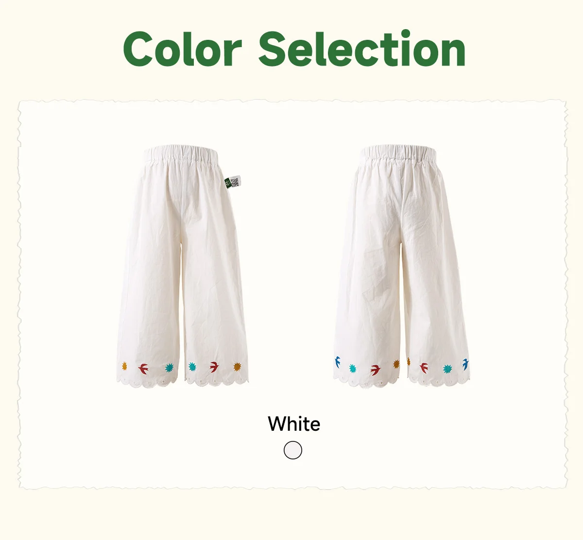 Amila 2026 Sommer Neue Kinder-Freizeithose mit Blumen- und Vogelstickerei, lockerer, lässiger Stil, einfarbig, weites Bein – Detail 5