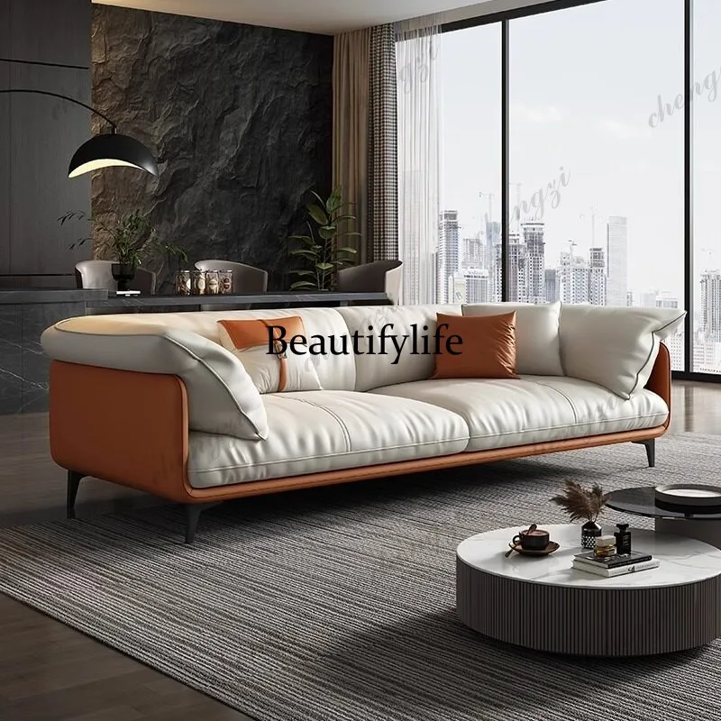 Italian minimalist modern minimalist sofa small apartment straight row three or four living room, fabric sofa