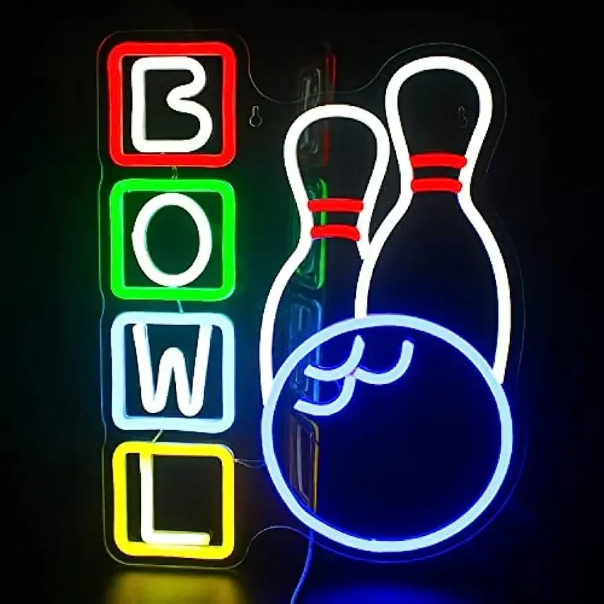 

Bowling Room Neon Light Gaming Room Blue White Led Neon Sign for Wall Decor USB Light up Sign for Room Bar Club Party Decor Gift