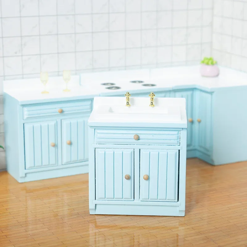 Miniature Kitchen Set 4PCS 1:12 Scale Dollhouse Furniture Sink Countertop Scene Accessories