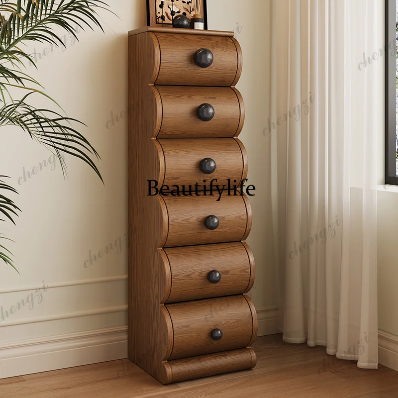 

Fashion Storage Cabinet Bedroom Bedside home French Retro Solid Wood Cabinet modern Living Room Against The Wall Narrow Cabinet