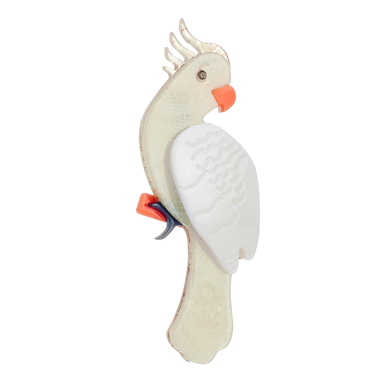 YAOLOGE acrilico cartone animato bianco pappagallo uccello spille per le donne bambini nuovo Design animali spille distintivi compleanno gioielli fatti a mano regalo