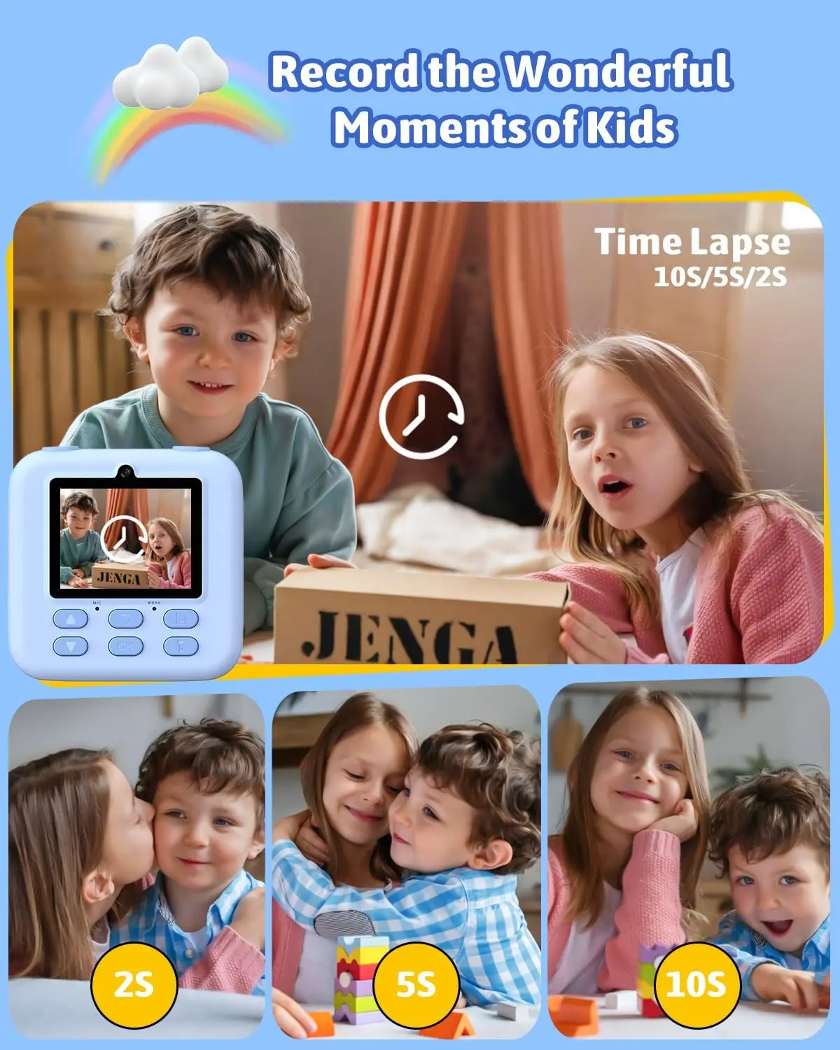 Câmera infantil com impressão instantânea, câmera digital infantil, brinquedos, presente com vídeo HD para meninas e meninos de 3 a 12 anos