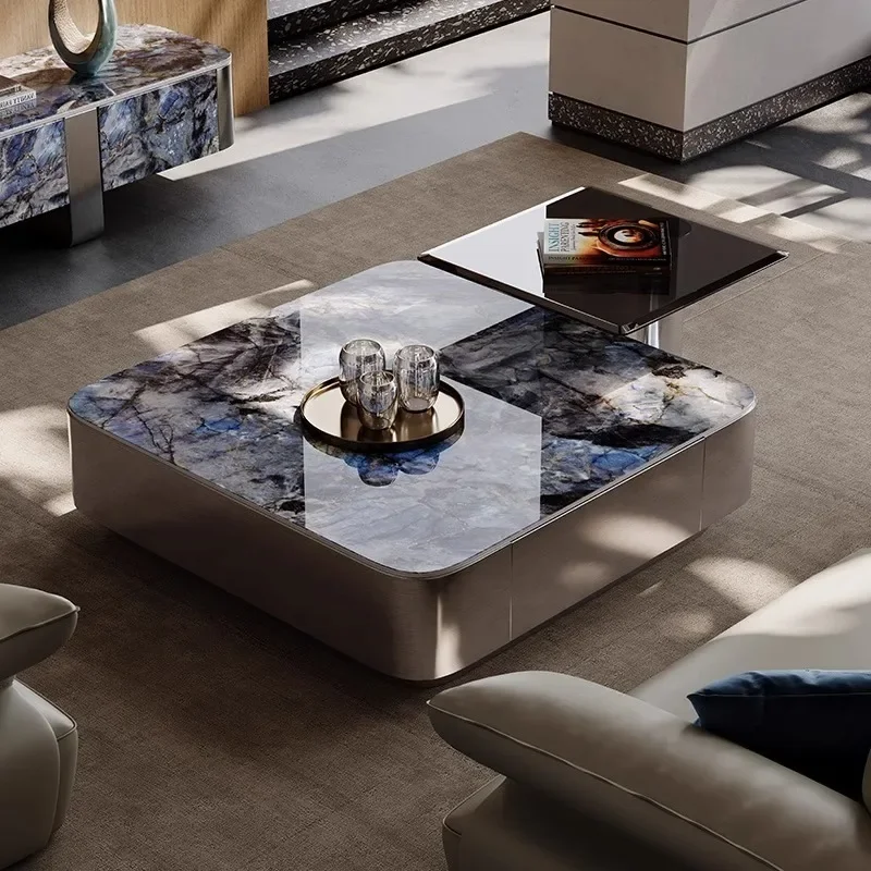 Combinaison de dalles de roche italienne en pierre de luxe, table basse de luxe moderne et simple et légère pour la maison