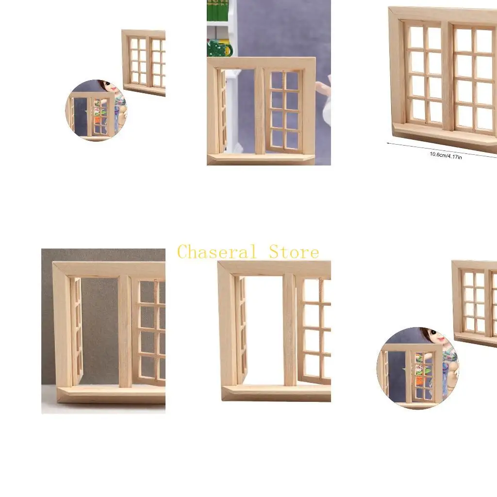 E7CE Handmade Sturdy Window Home Accessory Portable for 1 12 Scale Dollhouses Detailed Panel Designs Room Ornament
