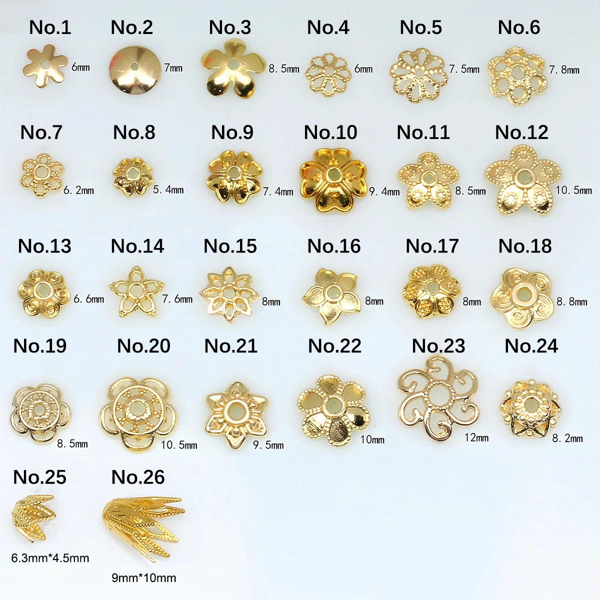 20/50 SZTUK 18-karatowe metalowe pozłacane puste koraliki kwiatowe Filigranowe luźne nakładki dystansowe do kolczyków Bransoletka Biżuteria Materiały do tworzenia biżuterii