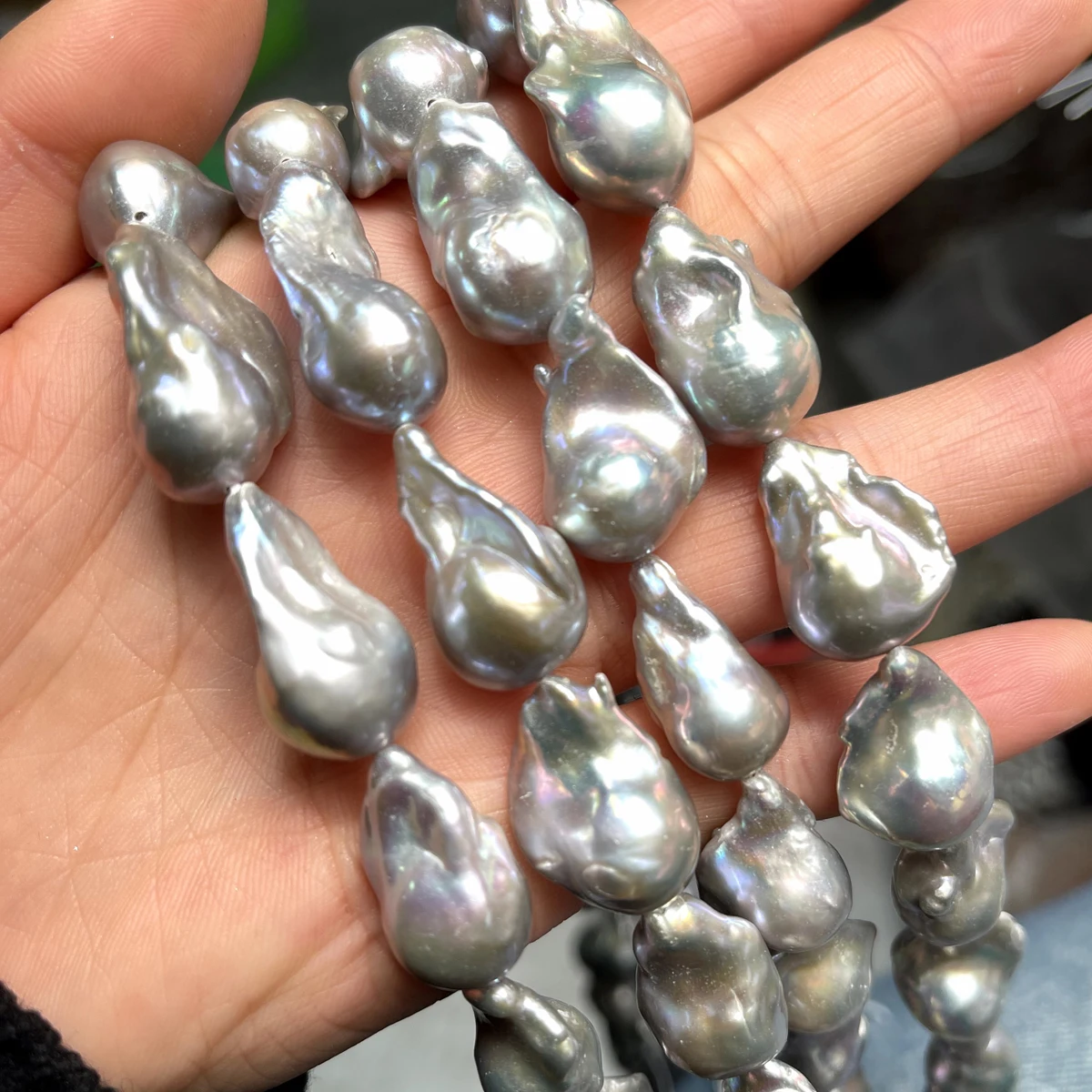 15x23mm Fish Tail Shape Baroque Freshwater Pearl Strand Dark Gray Large Irregular Pearls Beads for DIY Necklace Jewelry Making