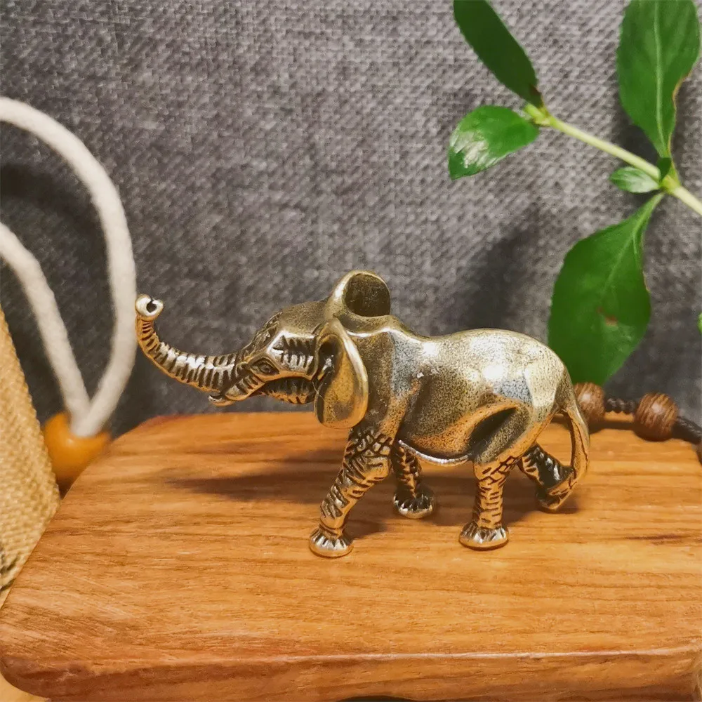 Antique Bronze Minature Elephant Figurines Tea Pet Table Ornament Decorations Solid Copper Animal Crafts Home Decor Living Room