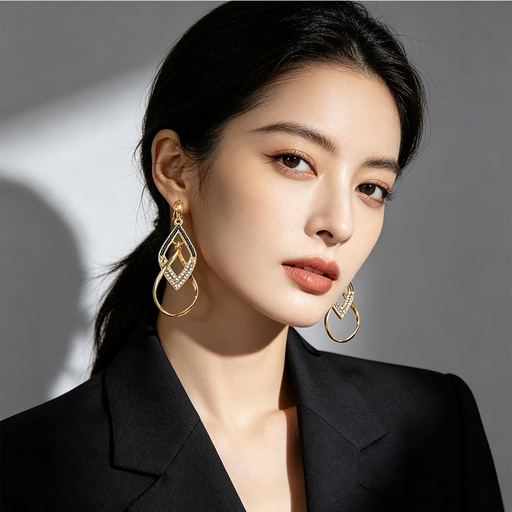 Black and Gold Mobius Earrings Geometric Rhinestone Drop Suitable for Women Daily Outfit Party and Workplace Prom Outfits