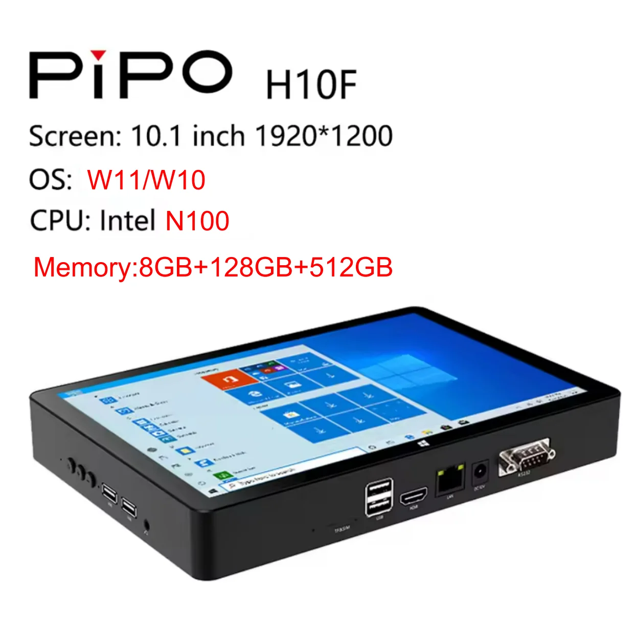 Nuovo Pipo 4G H10F MINI PC 10.1 pollici 1920*1200 HD Win11 Win10 OS 16G RAM 128G ROM Intel N100 Tablet PC BT WIFI RS232 4 * USB 3.0 POE