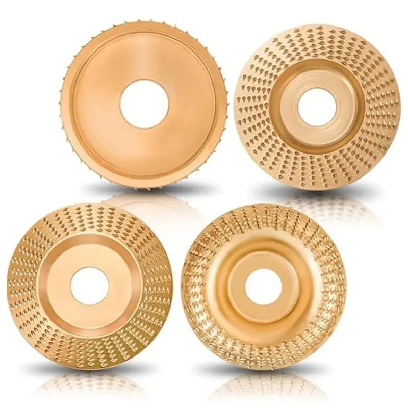 A02M-4 Piece Angle Grinder Wood Carving Disc Set Gold Grinder Disc Wheel Attachments For 4In Or 4 1/2In Attachment, For Woodwork