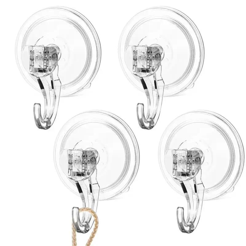 

4pcs Suction Cup Hooks Clear Shower Towel Hanging Holder Reusable Wall Hooks Waterproof Strong Vacuum Hooks For Kitchen Bathroom