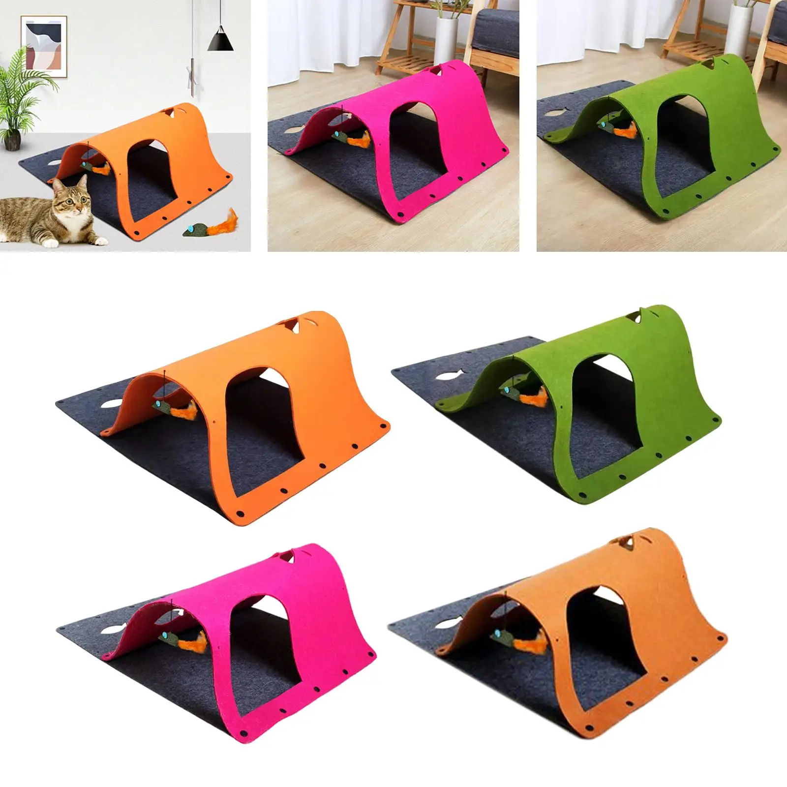 Túnel do gato com rato pendurado, tenda dobrável para gatinho, acessórios para animais