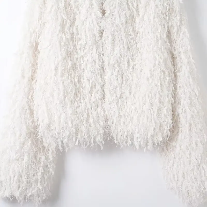 Giacca da pendolare da donna con decorazione in piume, filo metallico, girocollo, cappotto, lavoro d'ufficio, capispalla casual