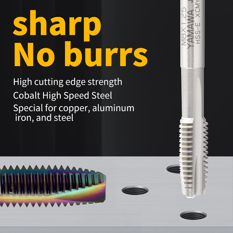YAMAWA HSS-E Spiral Pointed Tap For Aluminum/Steel/Stainless Steel Machine Thread Taps For Through Hole Tapping M1-M5.5
