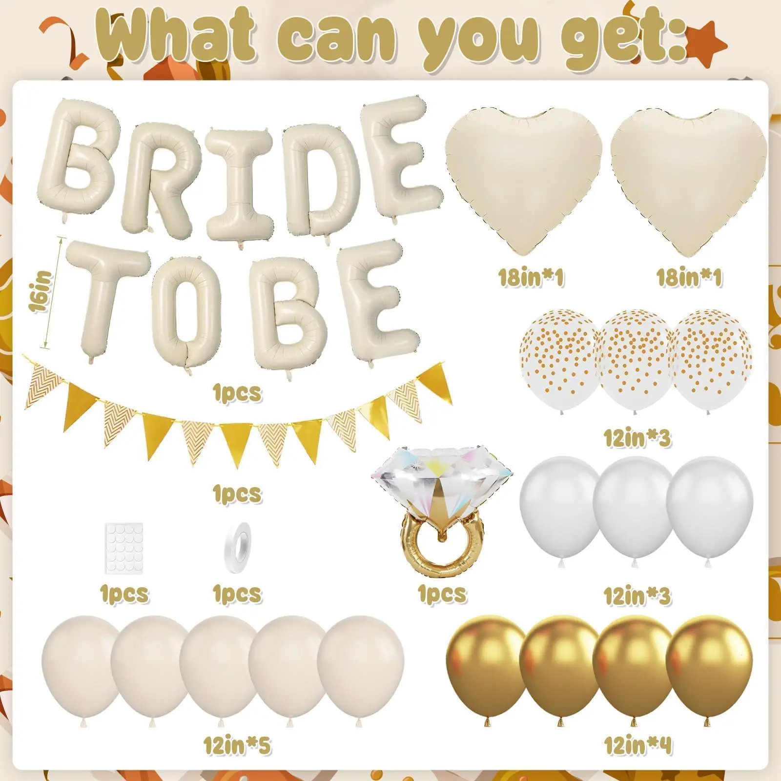 Bride to Be Ringförmiger Aluminiumfolienballon mit dreieckigem Wimpel und Latexballons, für Vorschlagpartys – Detail 9
