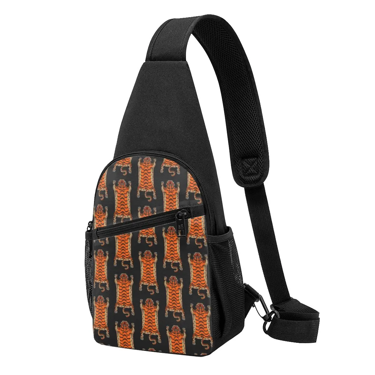 Tibetan Tiger Rug Chest Bag Men Sling Crossbody Backpack Chest Bag Travel Hiking Daypack Shoulder Bag