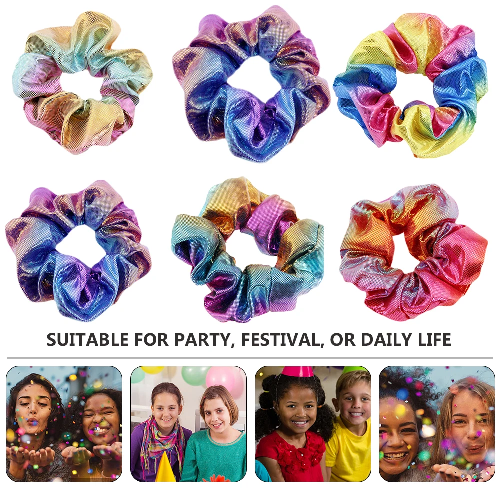 

12 Pcs Shining Ties Ribbon Rings Lightweight Fabric Woman Tie Party Festival Daily Use Bright Colored Hair Accessories Hair Care