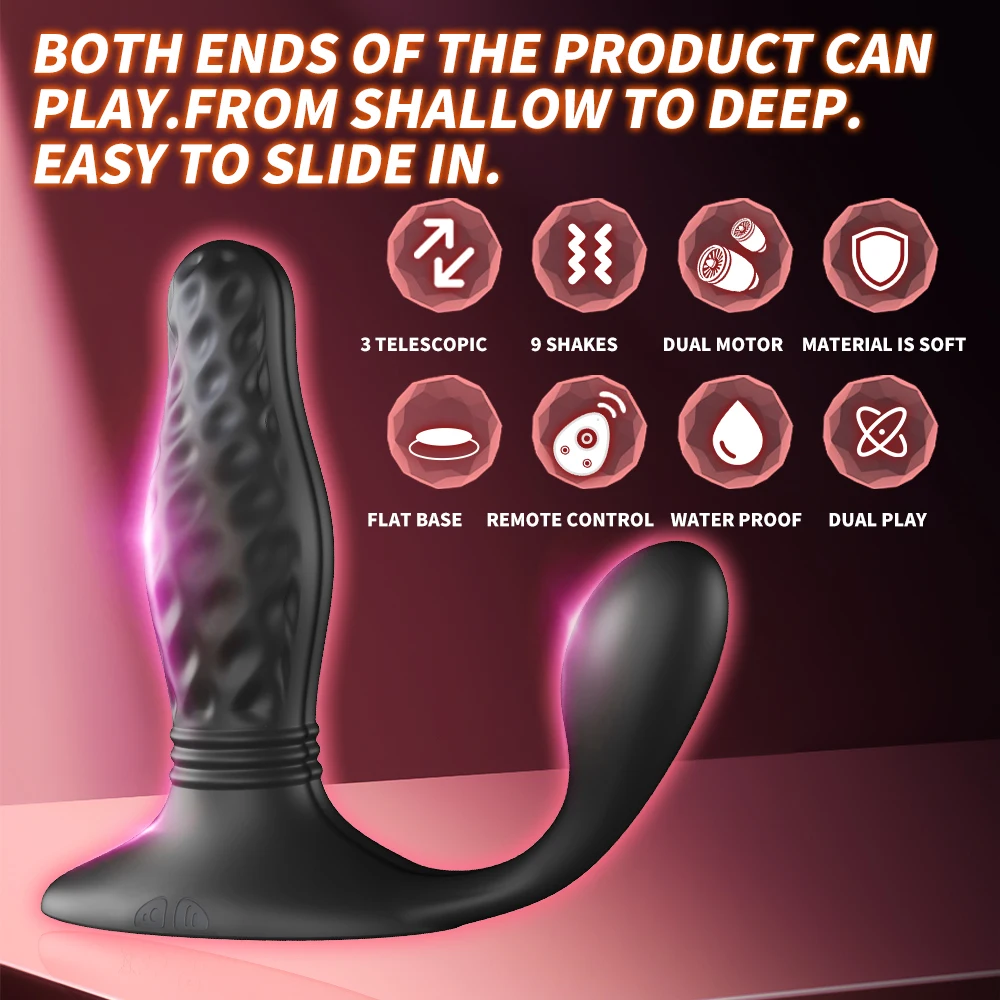 YEAIN Thrusting Anal Vibrator Male Prostate Massager with 9 Vibration 3 Telescopic Nice Bumps Anal Butt Plug Sex Toy for Men Gay