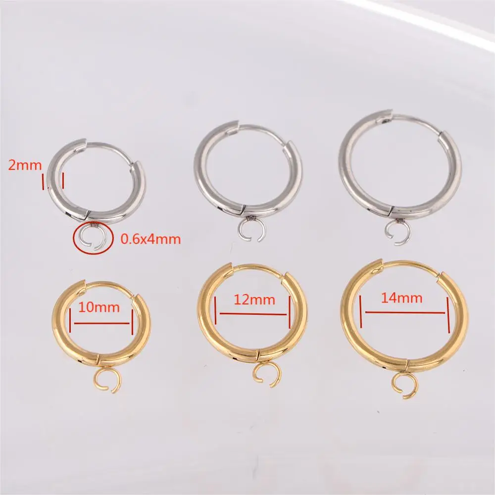 20pcs/lot Stainless Steel Earring Hooks With Loop Round Ear Post With Open Jump Ring for DIY Dangle Charm Earring Making
