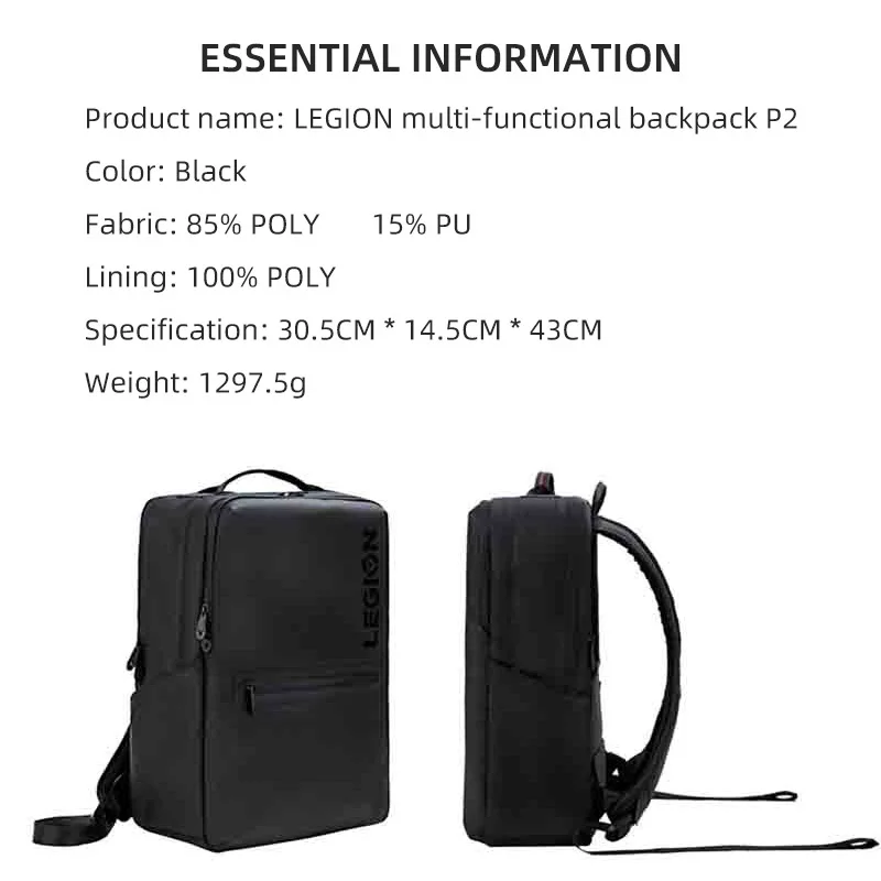 Original Lenovo Legion Fashion Backpack P2 For 16 Inch Computer Laptop School Business Travel Outdoor Sport Shoulders Bag