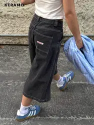 American Vintage High Waist Straight Shorts Women's Casual 2000s Y2K Shorts Baggy Wide Leg Grunge High Street Style Denim Shorts