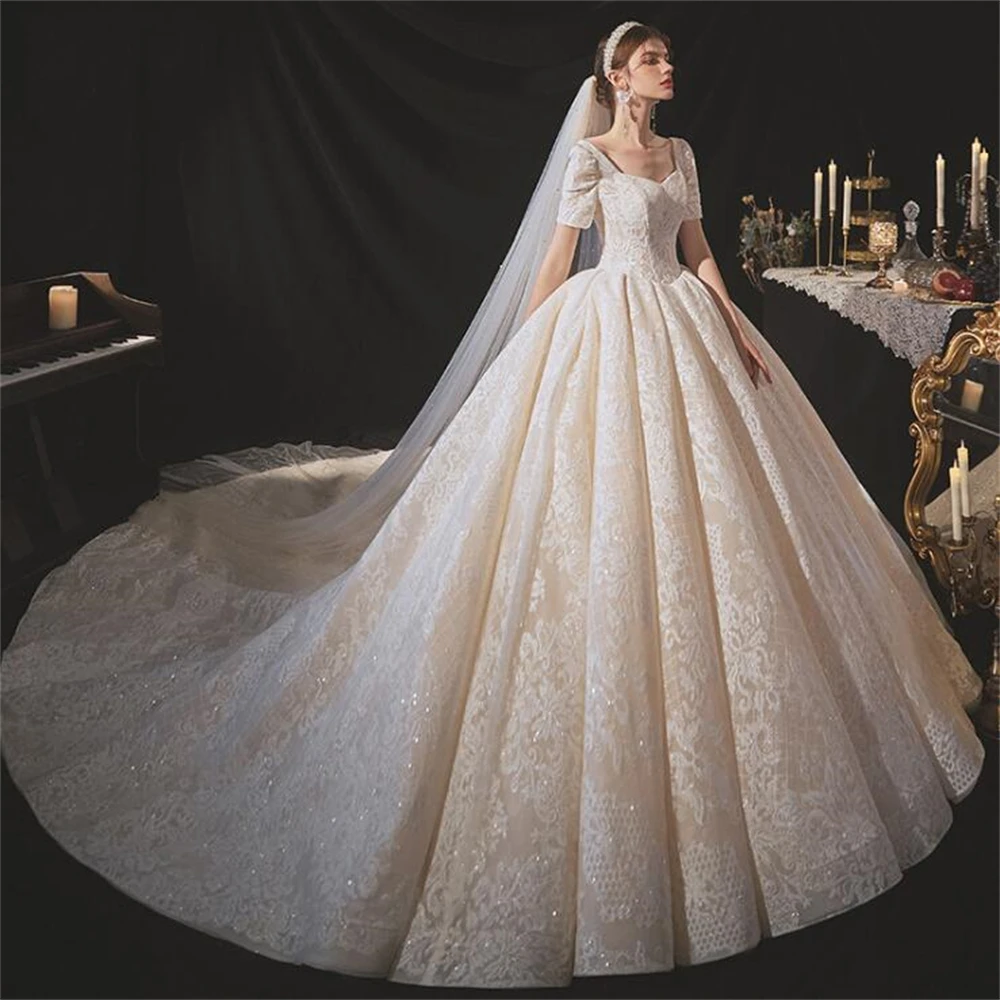 

Customized ZJ4045 Luxury Sexy Illusion Off Shoulder Luxury Wedding Dress For Brides 2025 New Ball Gown Heavy Beaded Bright Tulle