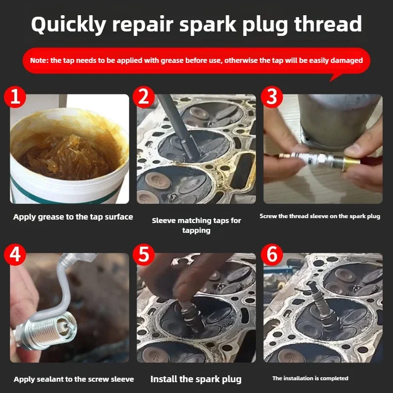 Car Tools 1 Set M14 x 1.25 Spark Plug Rethreader Kit Spark Plug Car Cylinder Thread Repair Kit 14mm Thread Repair Tool view 2