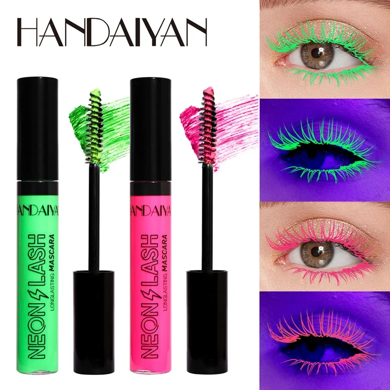 Luminous Mascara Fluorescent Colorful Mascara Holiday Eyes Makeup Waterproof Thick Curling Glow in The Dark for Party Mascara