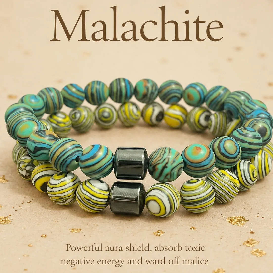 Natural Malachite Magnet Stone Beaded Bracelet, Handmade Minimalist Vintage Fashion Jewelry Gift for Women
