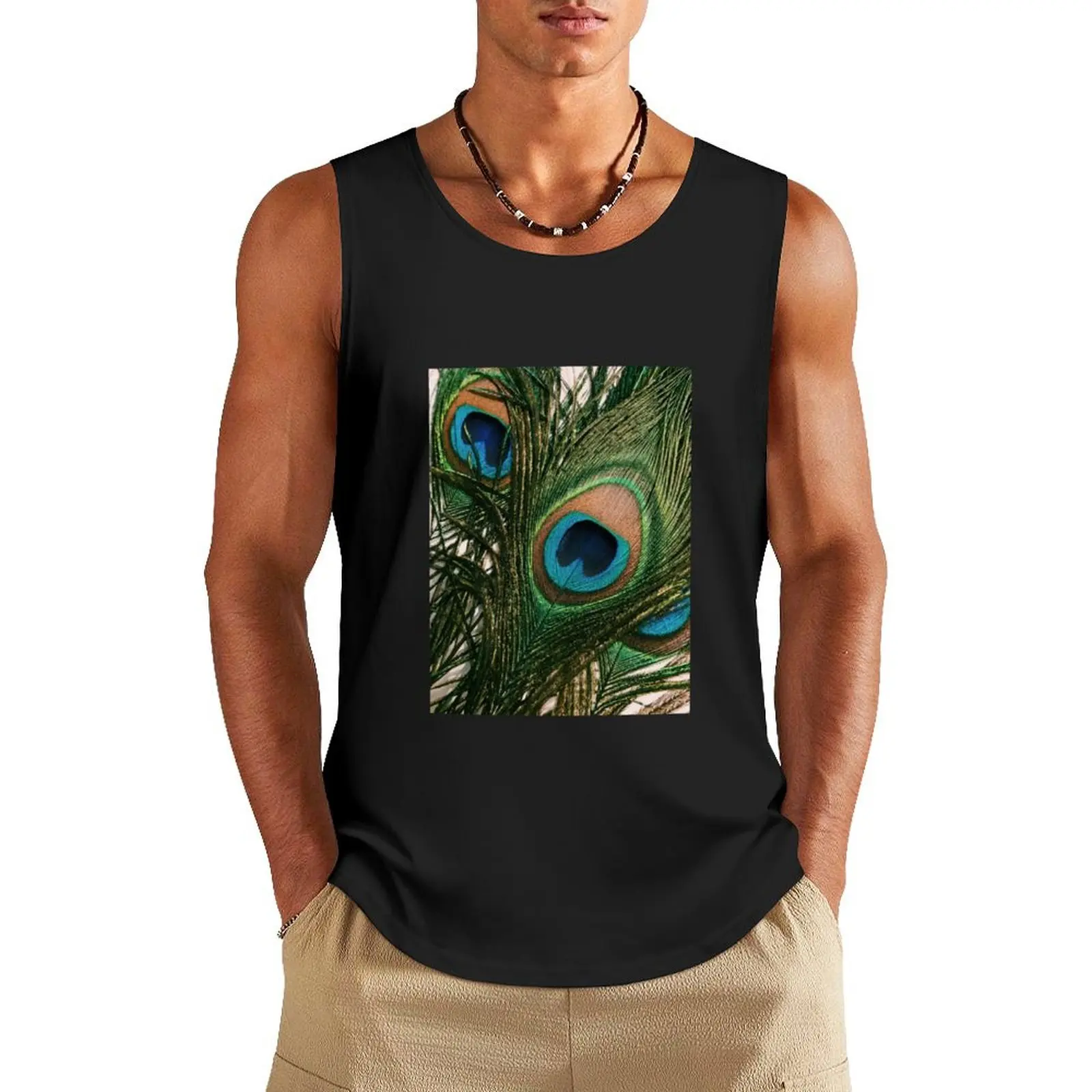 Vibrant Peacock Feather Tank Top cotton t-shirts man T-shirt for fitness fitness clothing for men Men's summer clothes