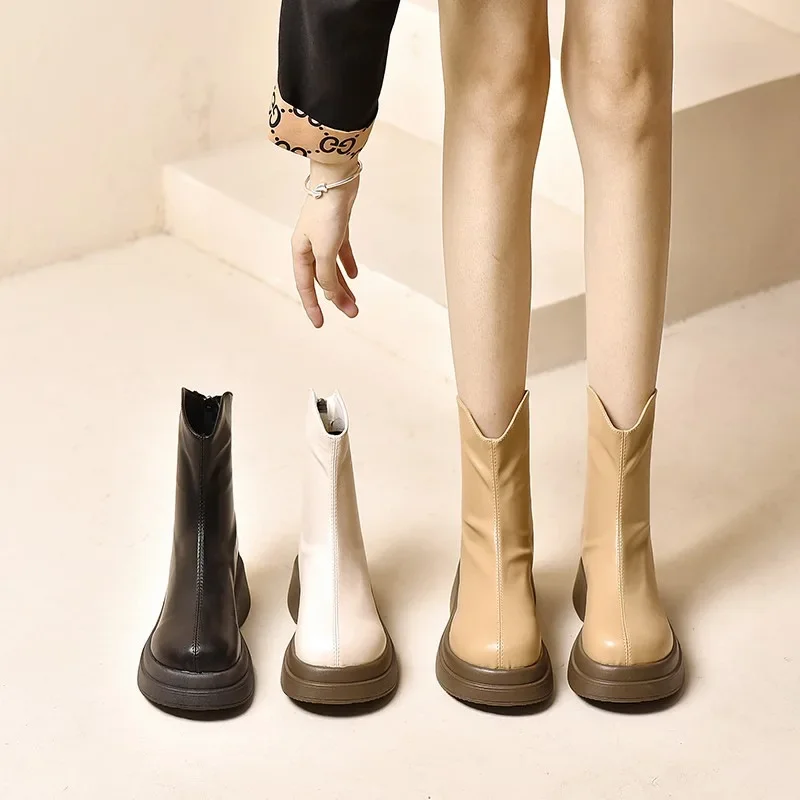 

2025 Spring New Retro Platform Women's Boots Simple Fashion British Style Women's Shoes