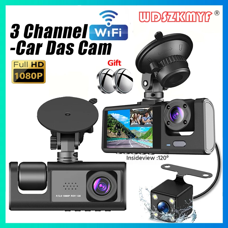 3 Lens Dash Cam for Cars WIFI Vehicle Recorder Car DVR Rear View Camera for Vehicle 1080P Black box Car Assecories Free Mirror