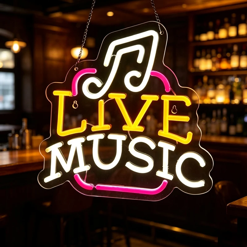 Live Music Neon Sign With Musical Note USB Powered LED Neon Light For Bar Club Music Studio Home Wall Decor