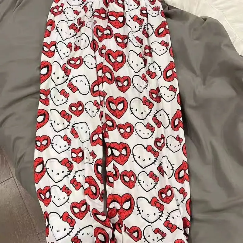 Miniso  Spider-Man  Cotton Loose Ladies Pajama Pants Pyjama Trousers Women Men Cartoon Sleep Couple Pants Sleep Pant