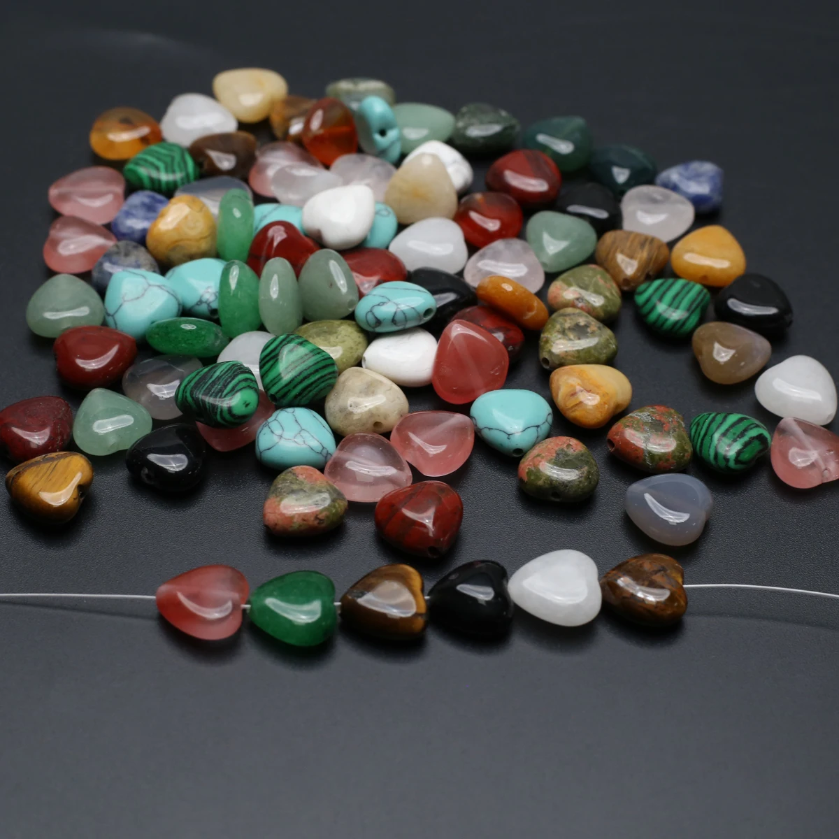 50PCS Wholesale Heart Shaped Vertical Hole Natural Crystal Agate Jade Loose Spacing Loose Bead Jewelry Making DIY Necklace Gift image 4