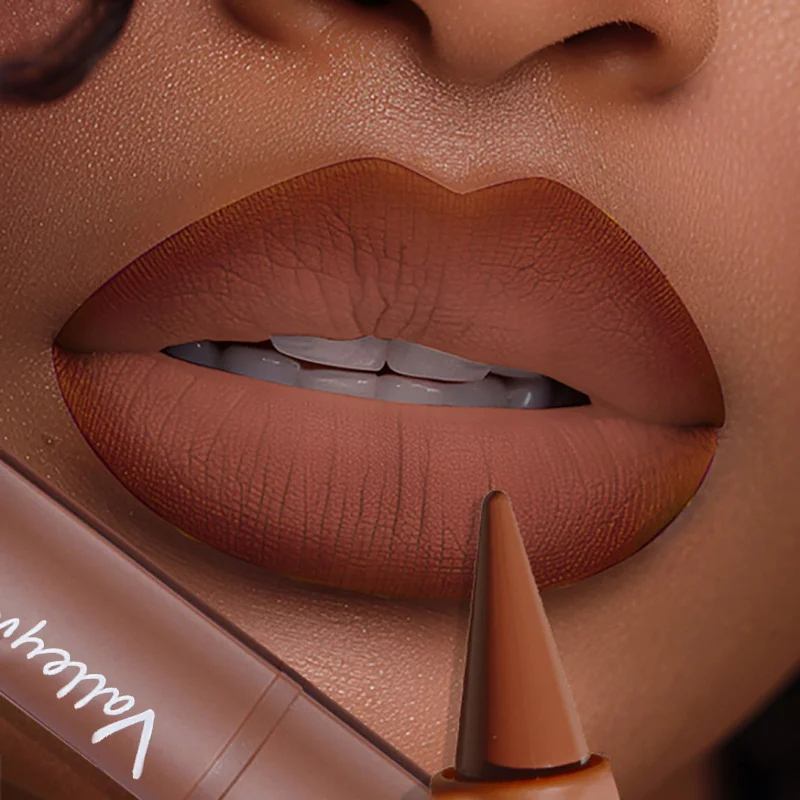 أحمر شفاه مخملي غير لامع وببطانة شفاه ، بطانة شفاه مزدوجة الاستخدام ، قلم أحمر شفاه مقاوم للماء ، يدوم طويلاً ، 2 في 1