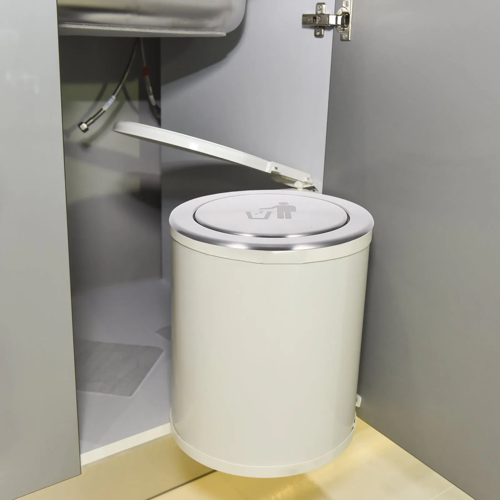 

Крышка мусорного бака: встроенная столешница, встроенная крышка мусорного отсека, круглая втулка из нержавеющей стали для кухни, ванной комнаты, серебро