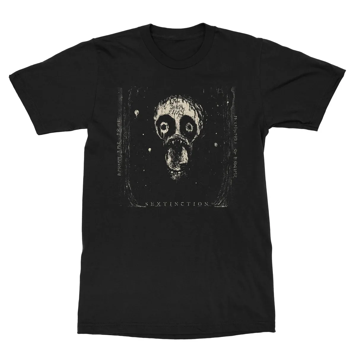 Antique Medieval Sword Runic Circle Occult Dark Metal Artwork Print Unisex T‑shirt, New Skeletal Faces Heavy Metal Music Fashion