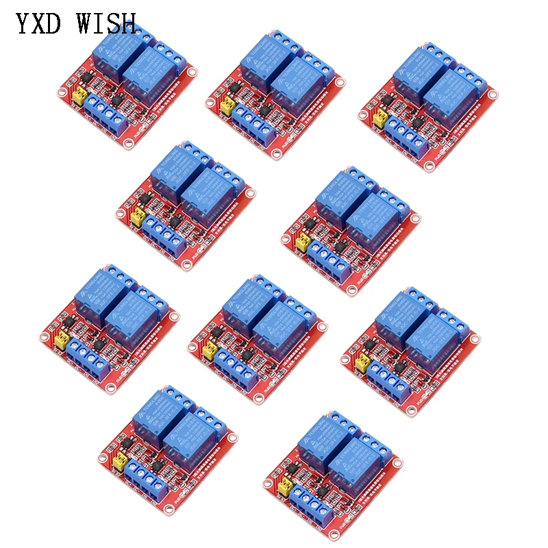 10pcs 2 Channel Relay Module DC 5V 9V 12V 24V High and Low Level Trigger Relay Control With Optocoupler Two Way Relays Board