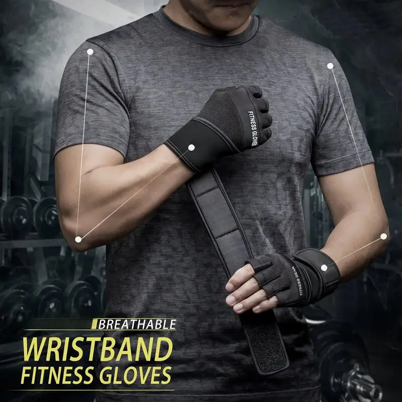 fitness gloves with wrist wrap support for lifting training and push-ups half-finger gym gloves suitable for men and women
