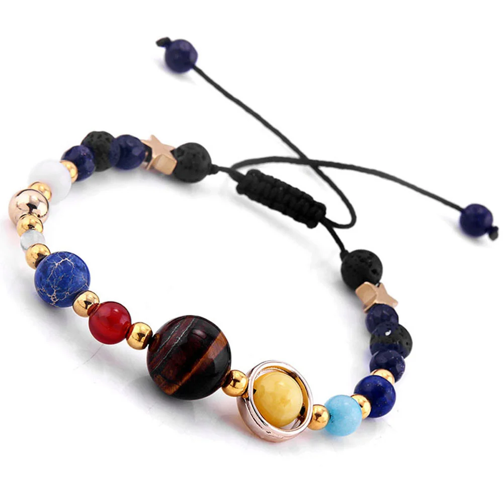 Natural Stone Beads Bracelets Solar System Adjustable Bangle Eight Planets Friendship