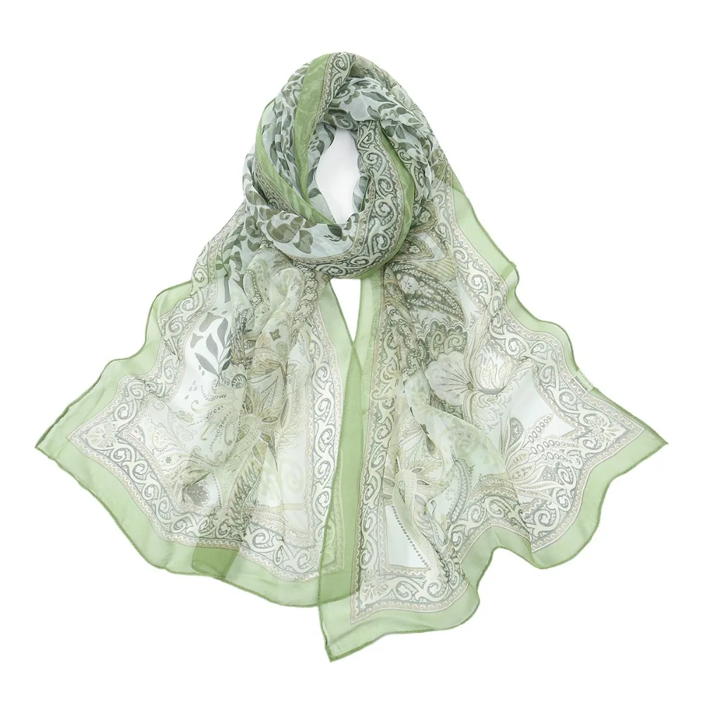 

Summer Embroidered Silk Scarf Sun-Resistant Smooth Beach Shawl Breathable Long Wraps for Women
