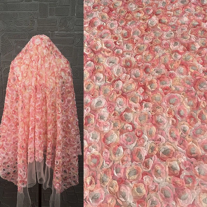 

Розовая красная градиентная цветочная ткань, трехмерное жаккардовое платье, торжественное платье, украшение для сцены, одежда, дизайнерская ткань