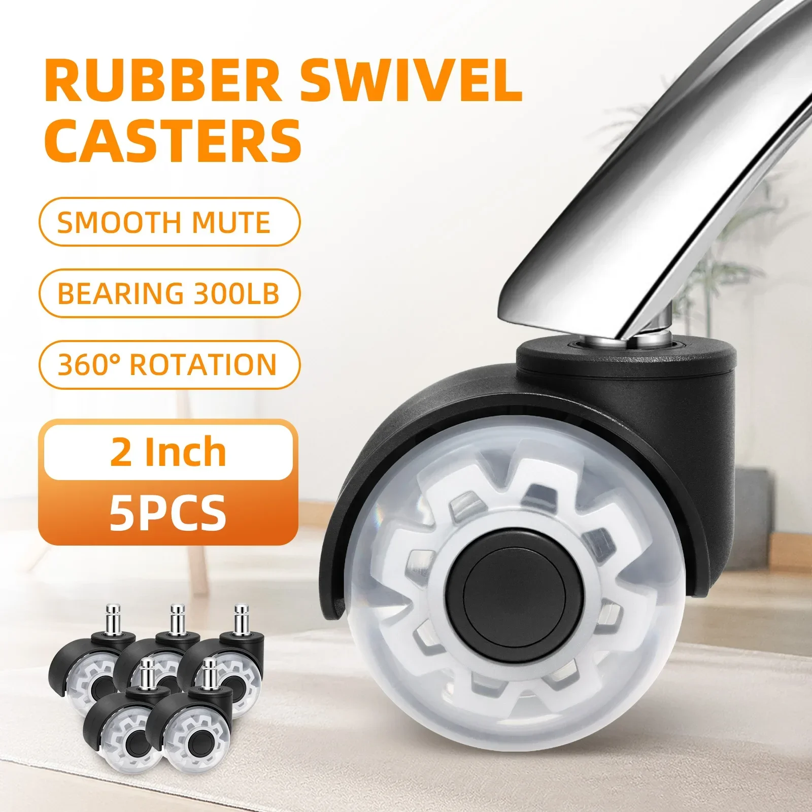5PCS Universal Mute Wheel Office Chair Caster Swivel Rubber Soft Safe Rollers Furniture Hardware Chair Wheels for Desk Office