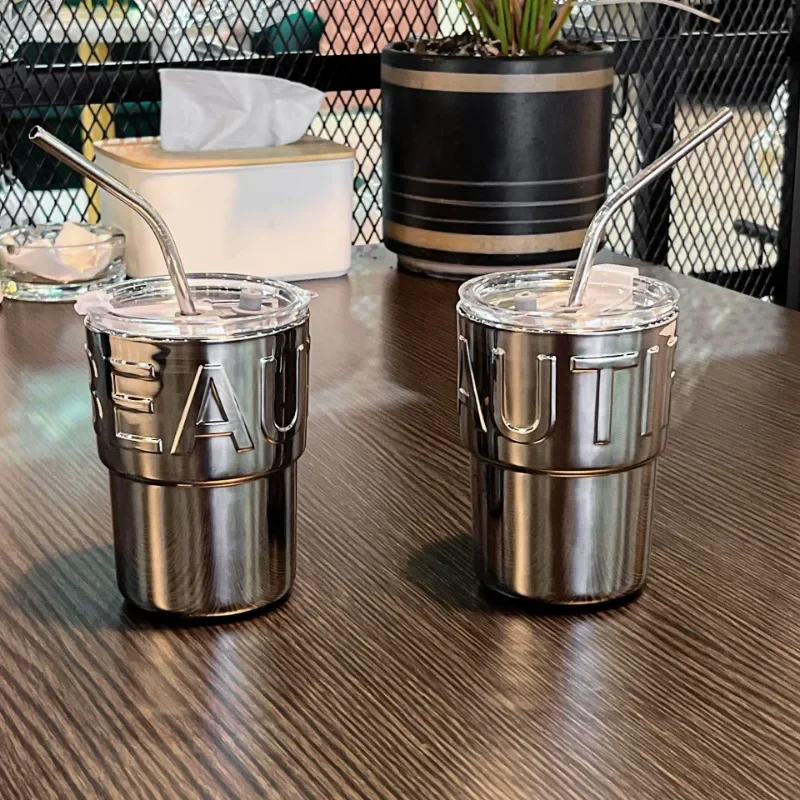 New Glass Straw Coffee Cup, Female Ins Feng Shui Cup with Lid, Creative Cup, Internet Celebrity, Same Style Bamboo Node Cup liji