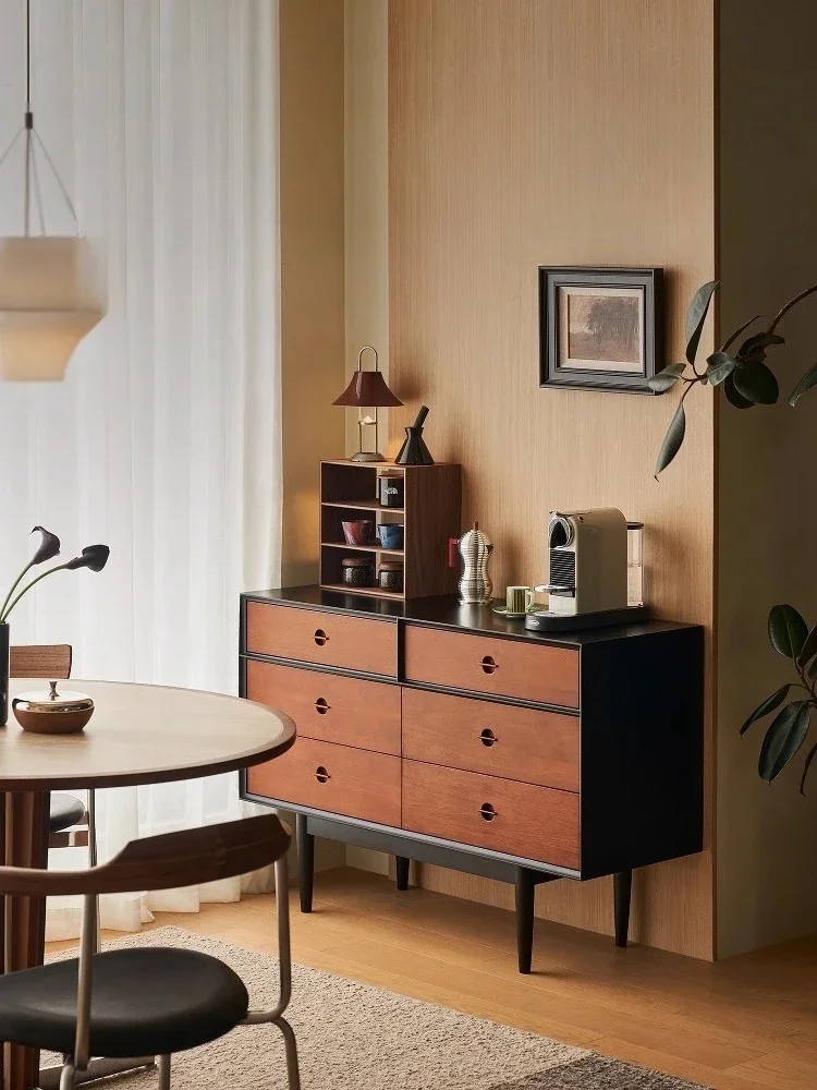 AAX Jingran Six Chest Cabinet Solid Wood Contrasting Color French Medieval Storage Storage Bedroom Retro Bedside Cabinet