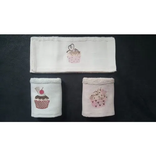 Maribor 3'lü Tufting Embroidered Practical Cotton Kitchen Hand Towel Cupcake 3