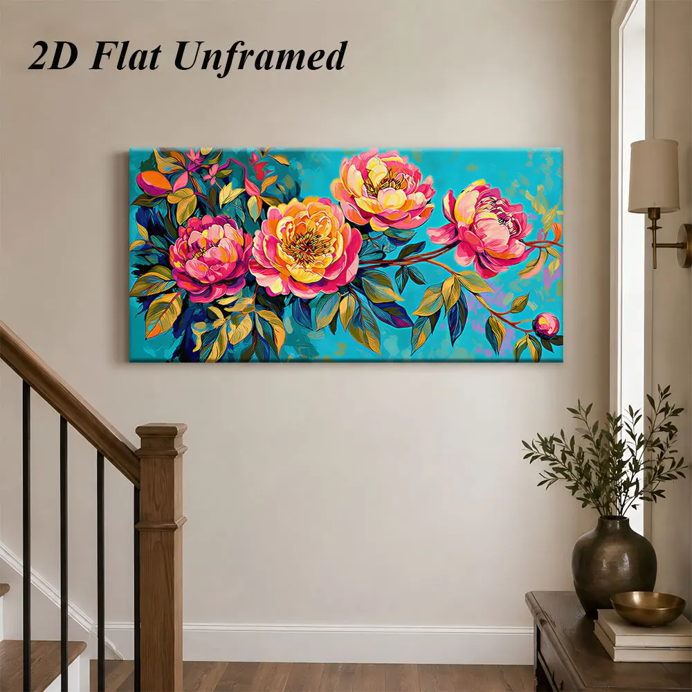 (1PC Unframe)1 piece of frameless decorative painting of peony flowers, modern abstract art style to enhance spatial style, 2D p